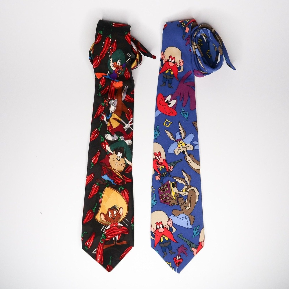 Vintage Looney Tunes Mania Tie Bundle 1994‎ (Set of 2) 90s Novelty Nostalgia